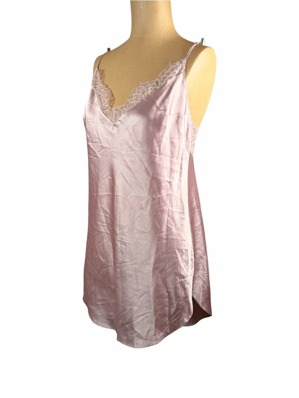 VICTORIA’S SECRET Silk-Look Lace Trim Chemise Slip - Light Pink